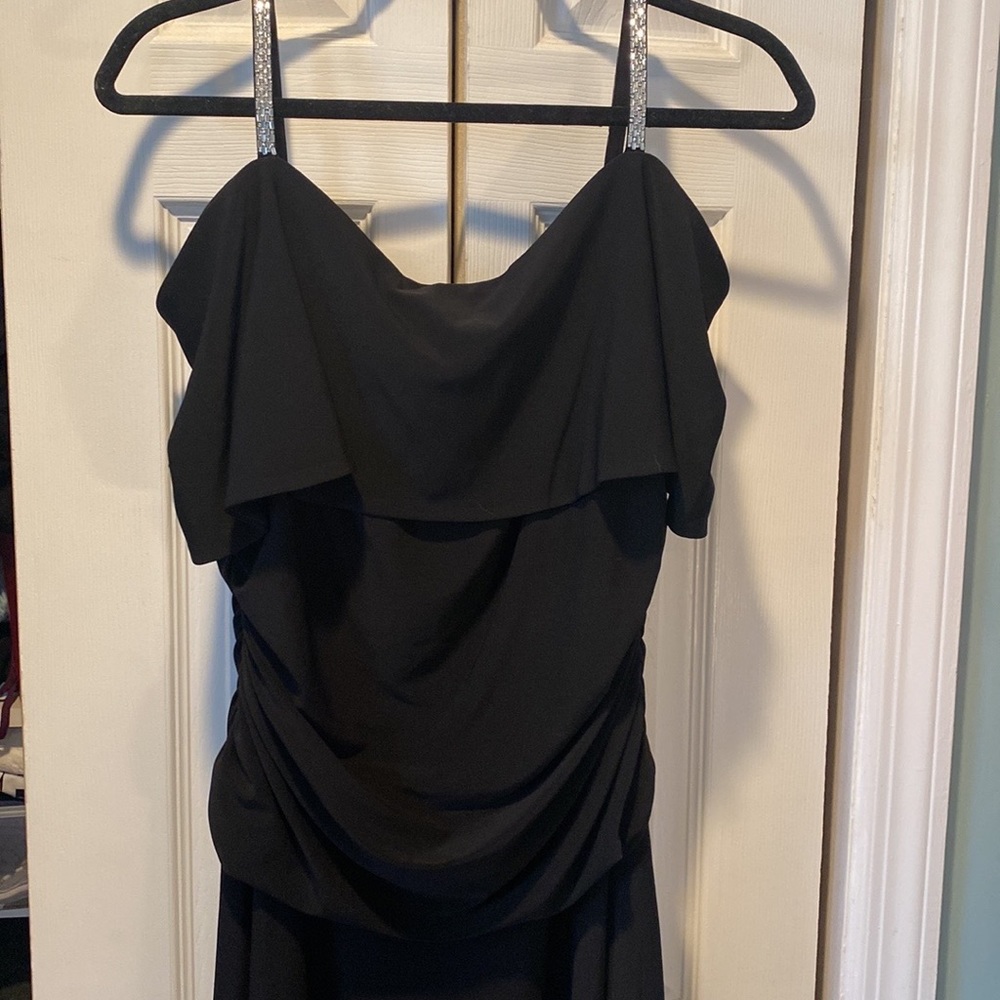 R & M Richards full length black dress with Rhinestone straps.  Size 16